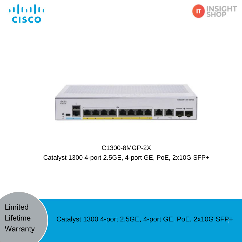 [C1300-8MGP-2X] Catalyst 1300 4-port 2.5GE, 4-port GE, PoE, 2x10G SFP+