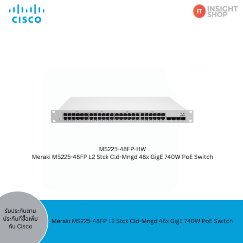 Meraki MS225-48FP L2 Stck Cld-Mngd 48x GigE 740W PoE Switch