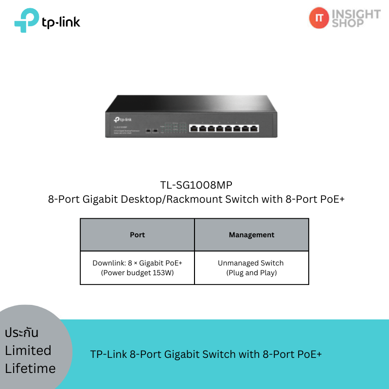 [TL-SG1008MP] TP-Link 8-Port Gigabit Desktop/Rackmount Switch with 8-Port PoE+
