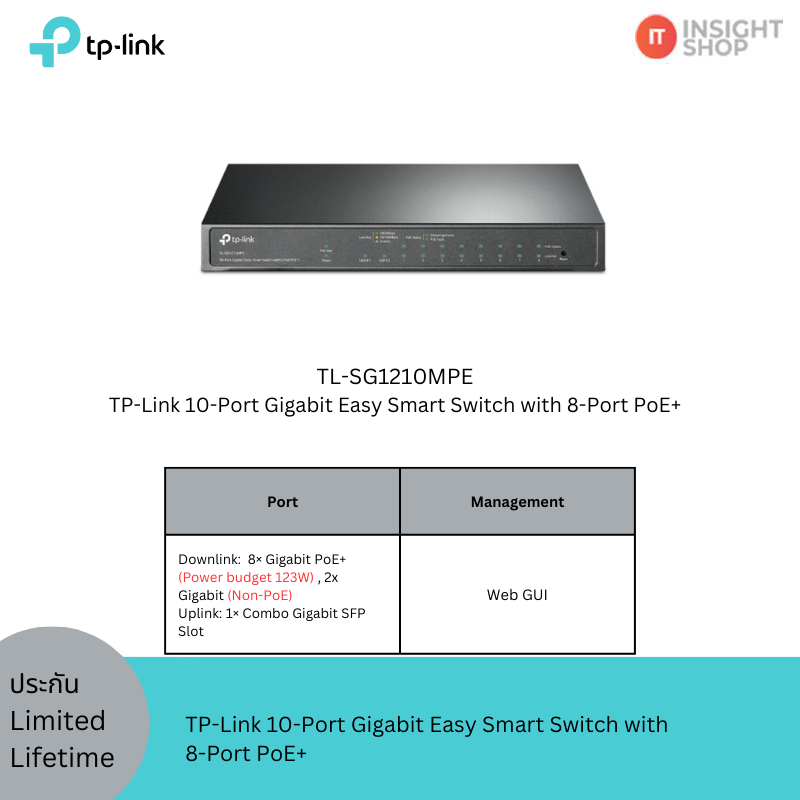 [TL-SG1210MPE] TP-Link 10-Port Gigabit Easy Smart Switch with 8-Port PoE+